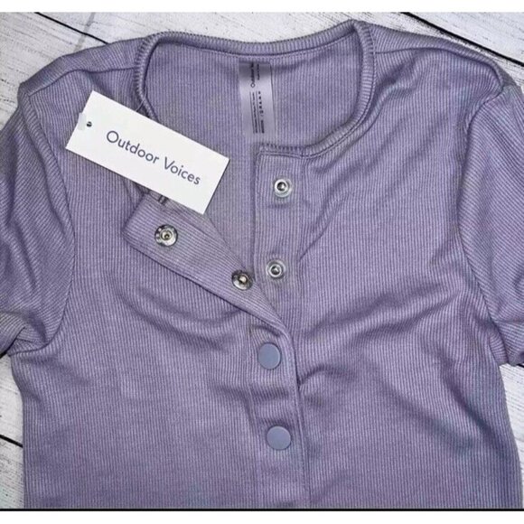 Outdoor Voices NWT CozyRib Cropped Cardigan Earl Grey Light Purple Size Small - Picture 6 of 8